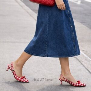 Wild Fable Red Gingham Pointed Toe Mules Size 8.5 Bow Kitten Heel New With Tags